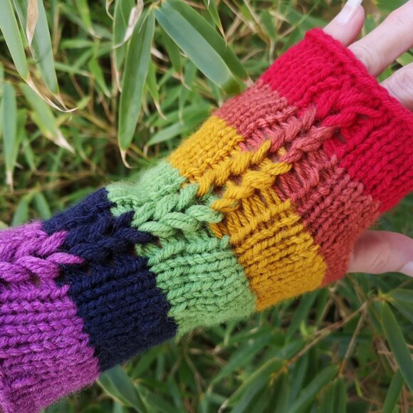 Rainbow Rave Disco Gay Pride lgbt Retro Knit Fingerless Gloves Multicolo… - Picture 4 of 6